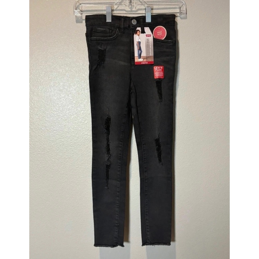 Levis Kids 720 High Rise Super Skinny Distressed Black Jeans Size 7 Regular NWT